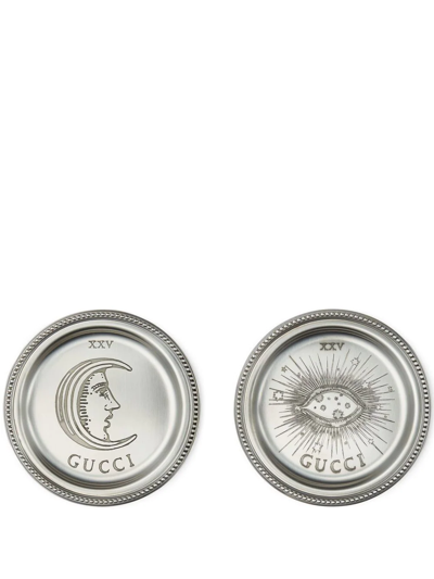 Shop Gucci Logo-engraved Coasters (set Of Two) In Silver