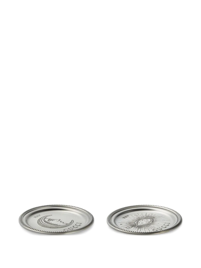 Shop Gucci Logo-engraved Coasters (set Of Two) In Silver