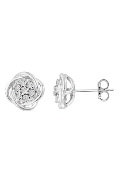 Effy Sterling Silver Diamond Twist Halo Stud Earrings In White
