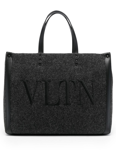 Shop Valentino Logo Tote Bag In Grey