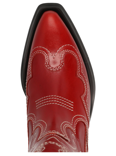 Shop Ganni Contrast Embroidery Texan Boots In Red