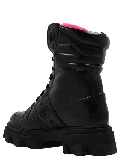Shop Chiara Ferragni Logo Embroidery Combat Boots In Black