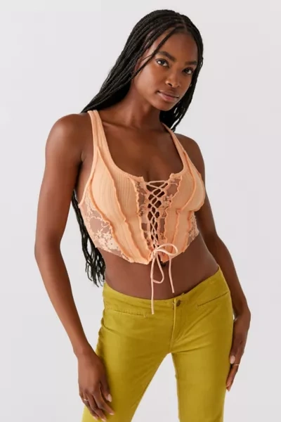 Urban Outfitters Uo Semi-sheer Lace Corset Top In Coral