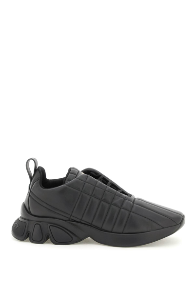 Shop Burberry Quilted Leather Sneakers In Black