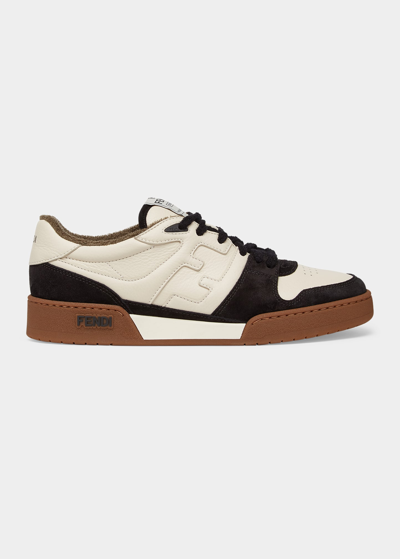 Shop Fendi Men's Leather Ff-logo Low-top Sneakers In Neromilknero