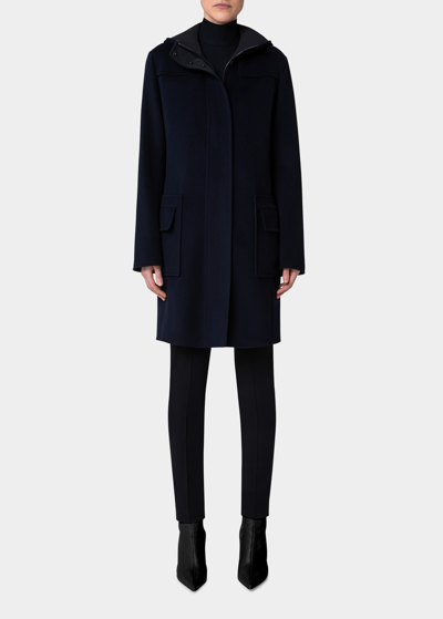 Shop Akris Punto Duffle Reversible Hooded Coat In Navy-black