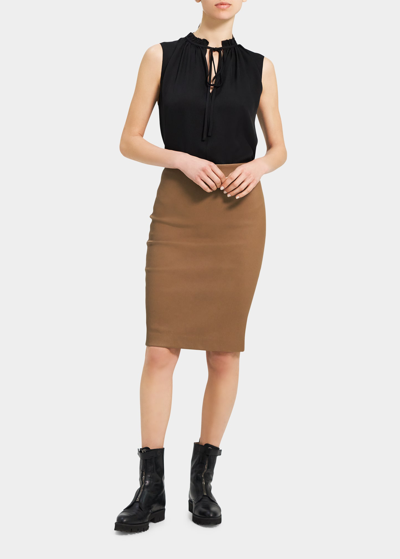Shop Theory Leather Pencil Skirt In Chocolate Brown