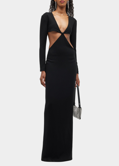 Shop Monot Long Sleeve Cutout Column Gown In Black