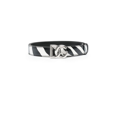 Shop Dolce & Gabbana Logo-buckle Zebra-print Leather Belt In Black