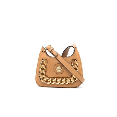 Shop Versace Brown La Medusa Small Leather Hobo Shoulder Bag