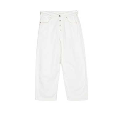 Shop Mm6 Maison Margiela Teen White Buttoned Straight Leg Jeans