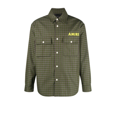 Shop Amiri Green Logo Print Check Shirt Jacket