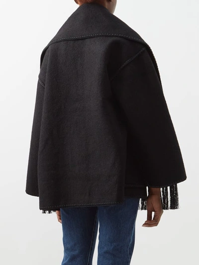 Shop Totême Embroidered Scarf-neck Wool-blend Jacket In Black