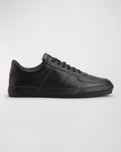 Shop Moncler Men's Neue York Leather Low-top Sneakers In Black