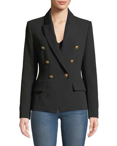Shop L Agence Kenzie Double-breasted Blazer Jacket In Black