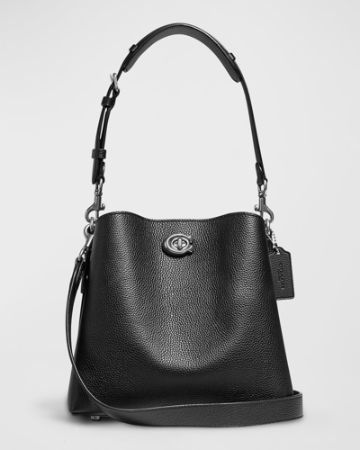 Shop Coach Willow 24 Pebbled Leather Bucket Bag In Black