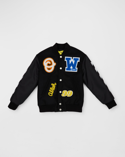 Shop Off-white Boy's Multicolor Patches Bomber Jacket In Black White