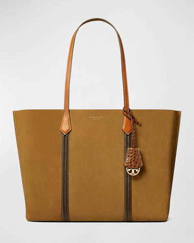 Tory Burch Perry Suede East-west Tote Bag In Toasted Sesame/brass | ModeSens