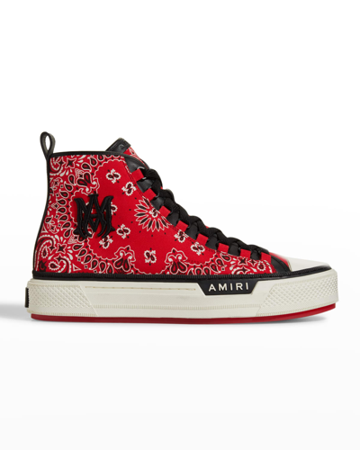 Shop Amiri Men's Court Bandana Canvas High-top Sneakers In Red