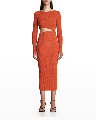 Shop Wynn Hamlyn Origami Cut-out Ribbed Midi Dress In Rosso Melange