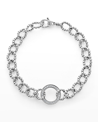 Shop Lagos Caviar Spark Diamond Pave Circle 15mm Beaded Link Bracelet In Silver