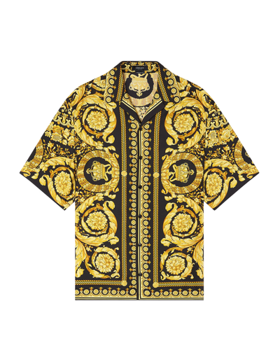 Shop Versace Men's Barocco Silk Camp Shirt In Blackgold