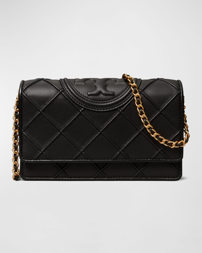 Shop Tory Burch Fleming Woven Chain Wallet Shoulder Bag In Black