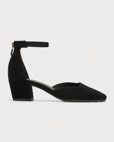 Shop Eileen Fisher Veery Suede Ankle-cuff Pumps In Black