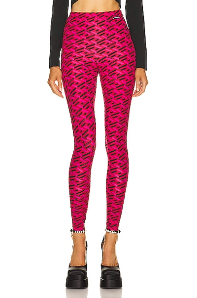 Shop Versace Monogram Jersey Pant In Parade Red & Fuchsia