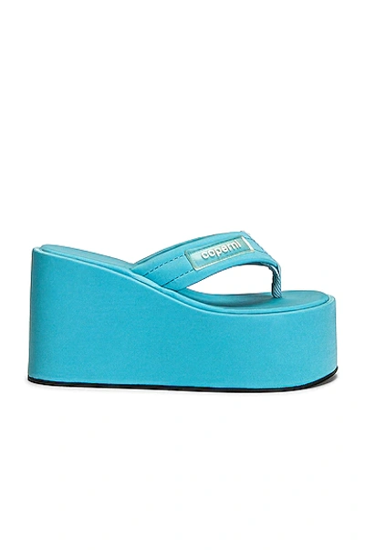 Shop Coperni Branded Wedge Sandals In Turquoise