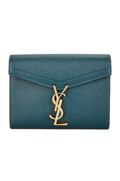 Shop Saint Laurent Cassandra Wallet On Chain Bag In Bleu Canard