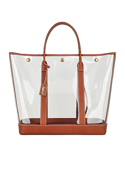 Shop Saint Laurent Vinyl Cabas Bag In Transparent & Brick