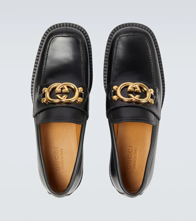 Shop Gucci Interlocking G Leather Loafers In Black/nero
