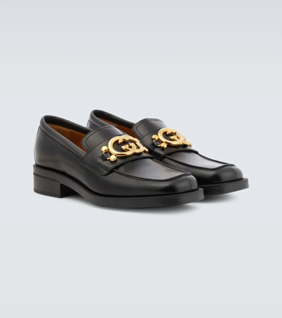 Shop Gucci Interlocking G Leather Loafers In Black/nero