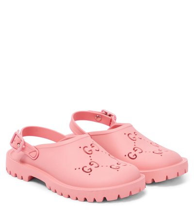 Shop Gucci Perforated Logo Flat Sandals In Butterfly Pink