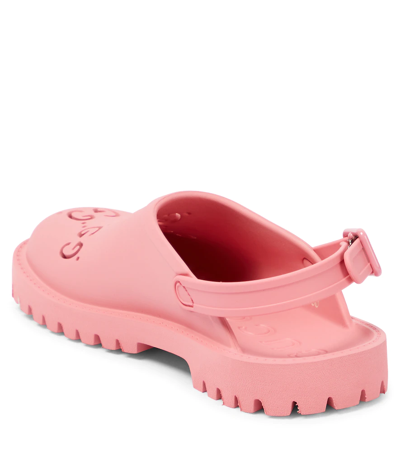 Shop Gucci Perforated Logo Flat Sandals In Butterfly Pink