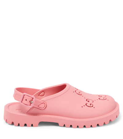 Shop Gucci Perforated Logo Flat Sandals In Butterfly Pink