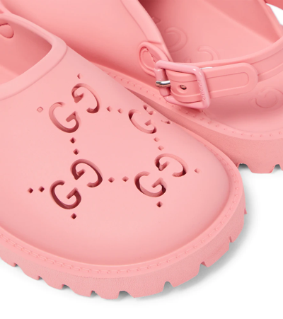 Shop Gucci Perforated Logo Flat Sandals In Butterfly Pink