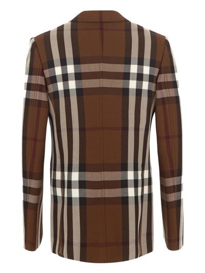 Shop Burberry Check Blazer Jacket In Brown