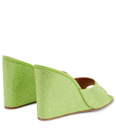 Amina Muaddi Lupita Crystal-embellished Satin Wedge Sandals In Lime