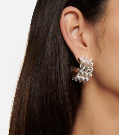 Shop Amina Muaddi Karma Crystal-embellished Earrings In Silver Base