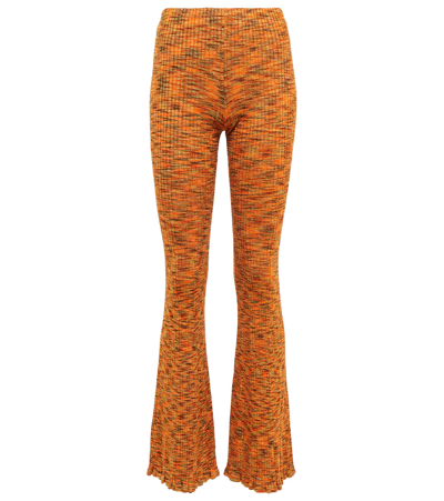 Shop Acne Studios Ribbed Flared Pants In Orange/multi