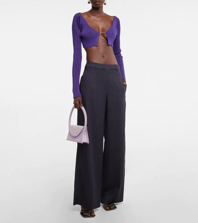 Shop Jacquemus La Maille Pralù Cropped Cardigan In Purple