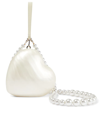 Shop Simone Rocha Bridal Heart Faux Pearl-embellished Clutch In White