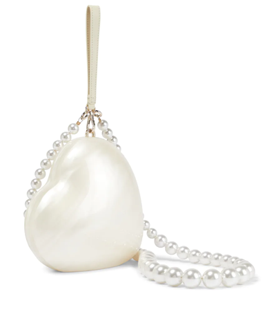 Shop Simone Rocha Bridal Heart Faux Pearl-embellished Clutch In White