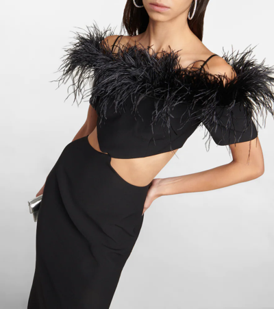 Shop Rasario Feather-trimmed Cutout Crêpe Gown In Black