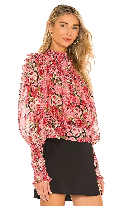 Bardot Remi Floral Long Sleeve Georgette Blouse In Pink Gardenia