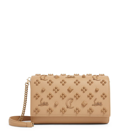 Shop Christian Louboutin Paloma Leather Embellished Clutch Bag In Brown