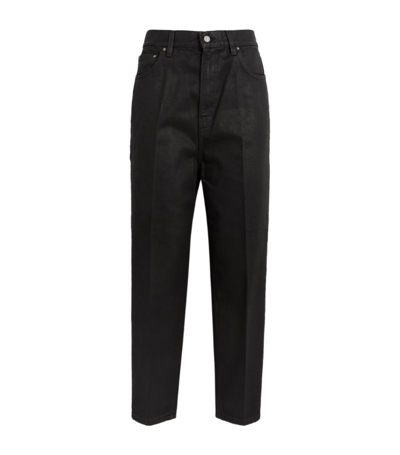 Shop Totême Toteme Coated High-rise Tapered Jeans In Black