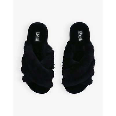 Shop Ugg Women's Black Scuffiata Round-toe Sheepskin Slippers